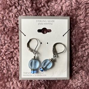 Light blue small dangle bead clip earrings